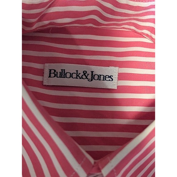 Bullock & Jones Men’s Shirt SIZE M Long Sleeve Striped Cotton Fuschia/White - Picture 2 of 12